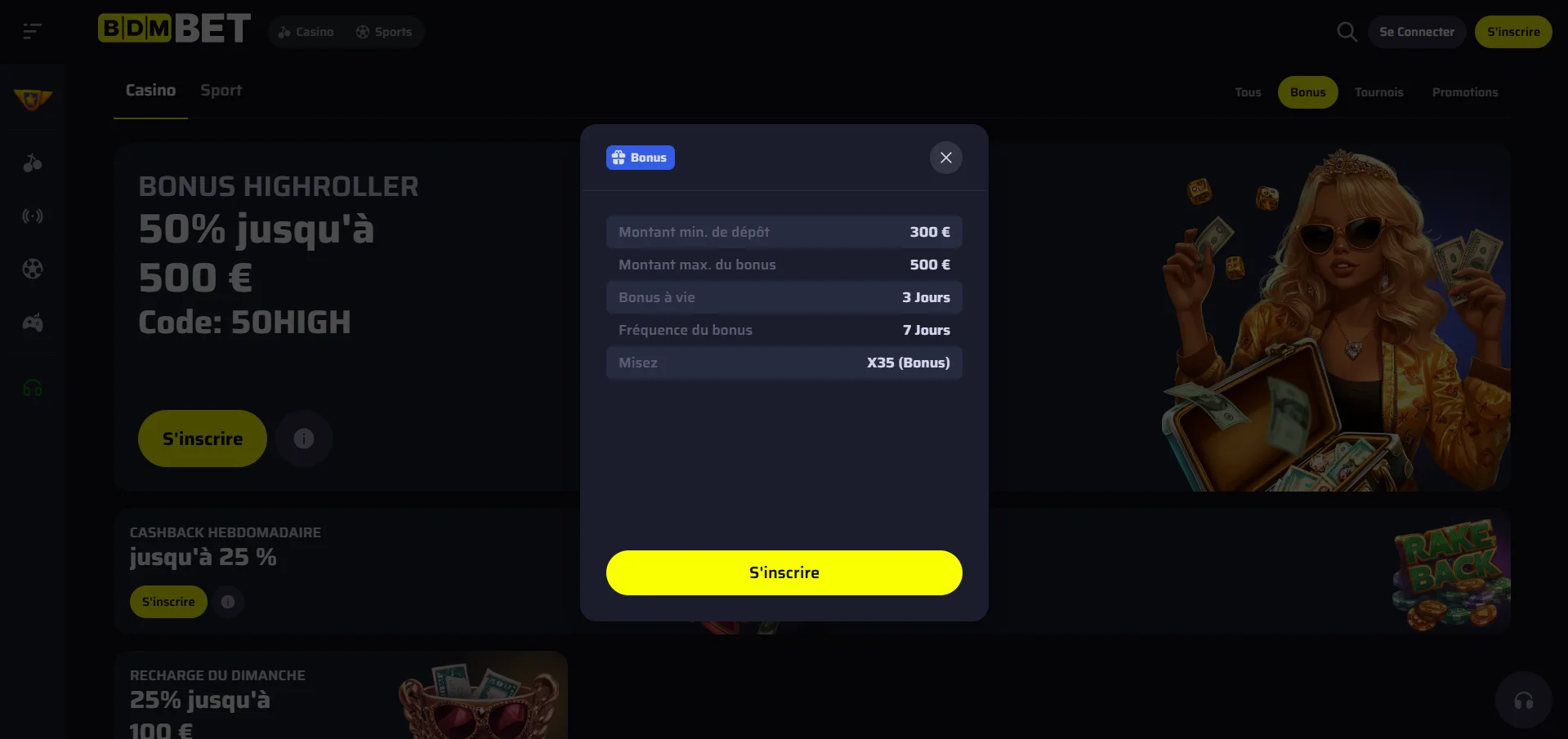 BDMbet Casino : bonus de bienvenue